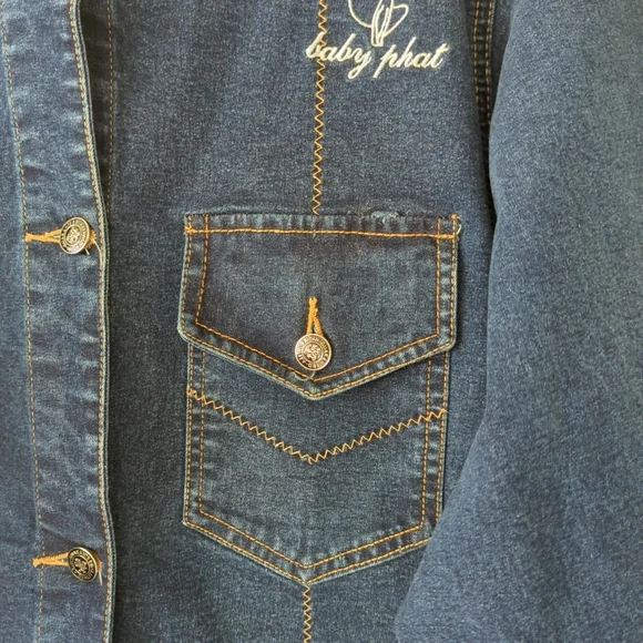 Vintage Baby Phat Women's Blue Denim Embroidered Logo Y2K/90s Jacket 23/24 - Picture 3 of 9